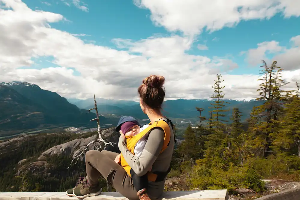 woman with her baby on a hike